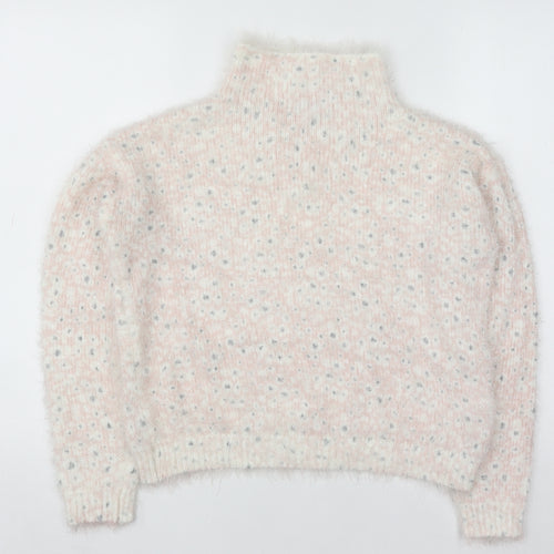 Next Women Pink Polka Dot High Neck Chunky Knit Jumper Size 10