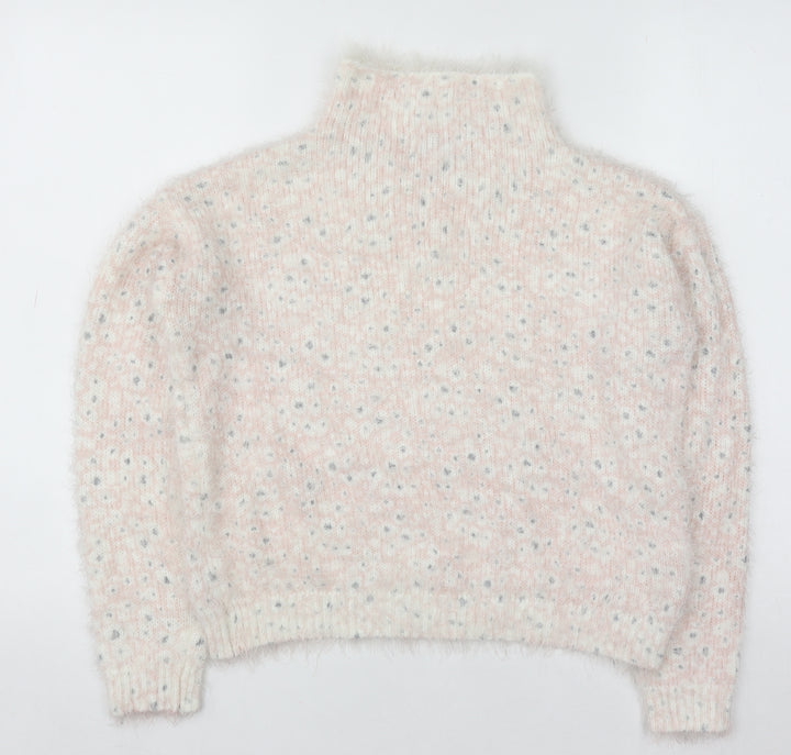 Next Women Pink Polka Dot High Neck Chunky Knit Jumper Size 10