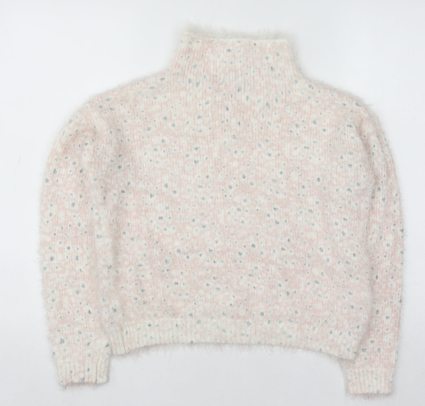 Next Women Pink Polka Dot High Neck Chunky Knit Jumper Size 10