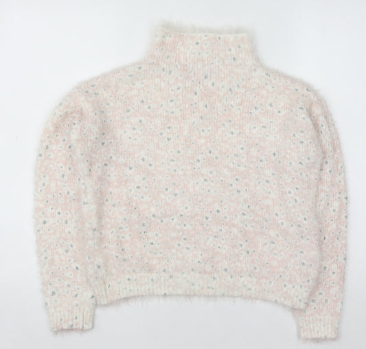 Next Women Pink Polka Dot High Neck Chunky Knit Jumper Size 10
