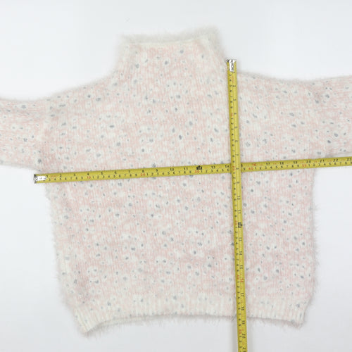 Next Women Pink Polka Dot High Neck Chunky Knit Jumper Size 10