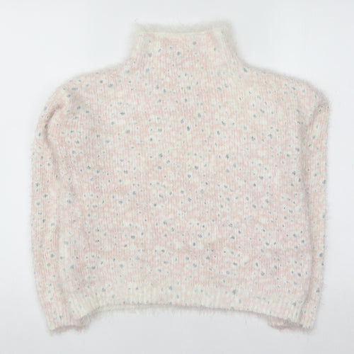 Next Women Pink Polka Dot High Neck Chunky Knit Jumper Size 10