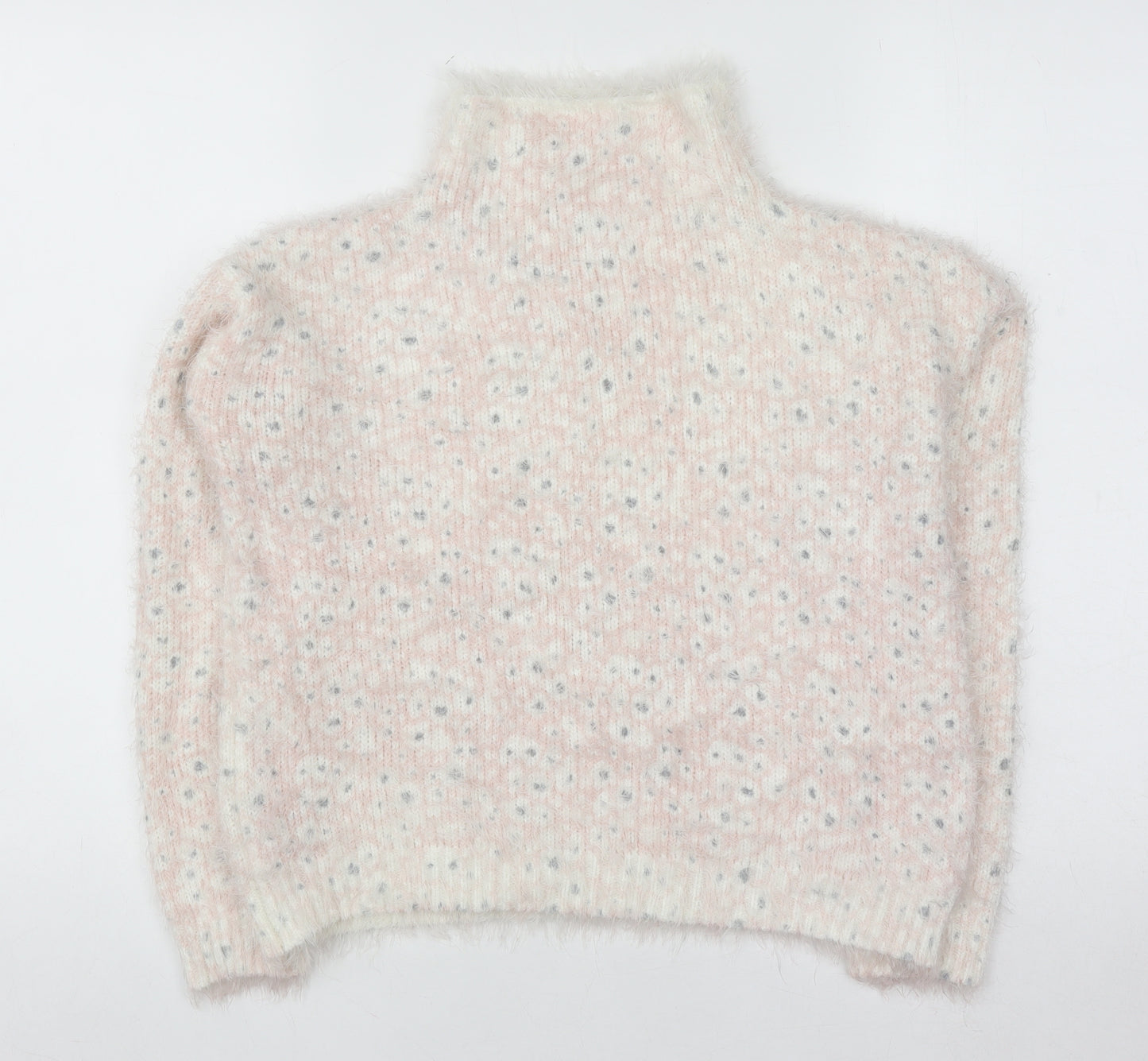 Next Women Pink Polka Dot High Neck Chunky Knit Jumper Size 10