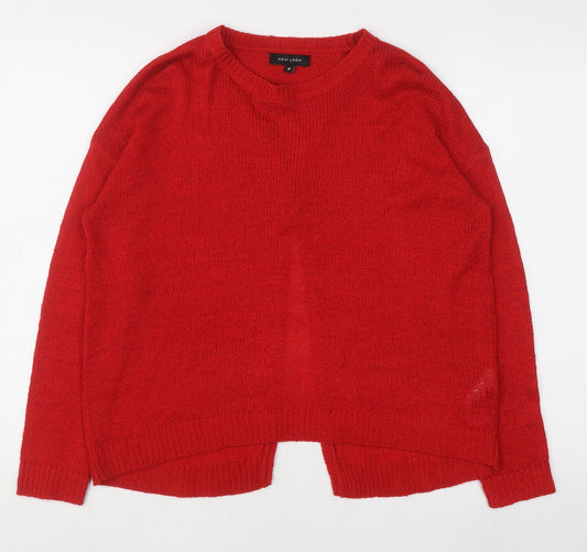New Look Women Red Knit Pullover Jumper M Crew Neck Long Sleeve