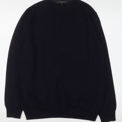 Guide London Men's Blue Wool Crew Neck Jumper Size L