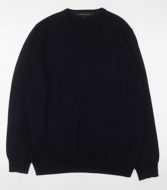 Guide London Men's Blue Wool Crew Neck Jumper Size L