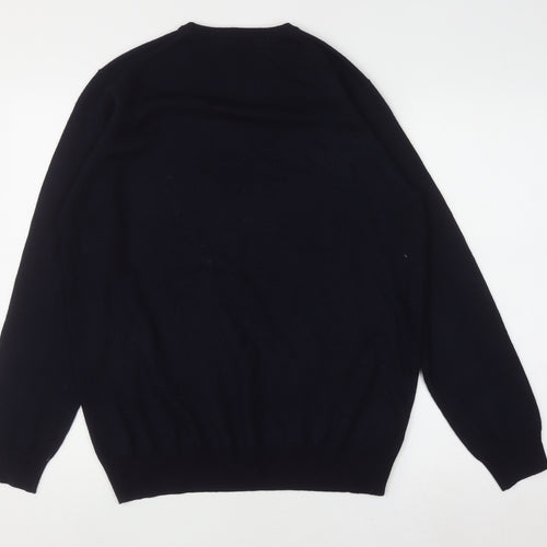 Guide London Men's Blue Wool Crew Neck Jumper Size L