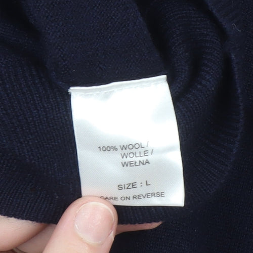Guide London Men's Blue Wool Crew Neck Jumper Size L