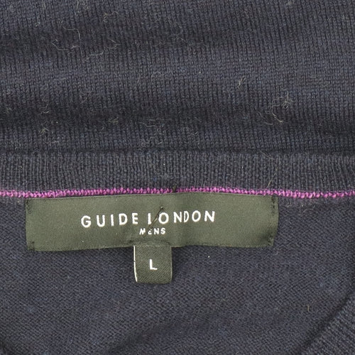 Guide London Men's Blue Wool Crew Neck Jumper Size L
