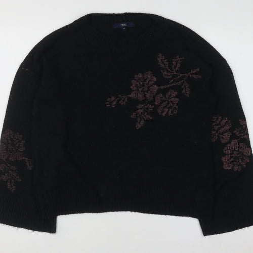 Next Women’s Black Floral Knit Pullover Jumper UK 10 Long Sleeve