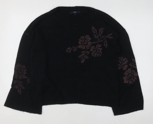 Next Women’s Black Floral Knit Pullover Jumper UK 10 Long Sleeve