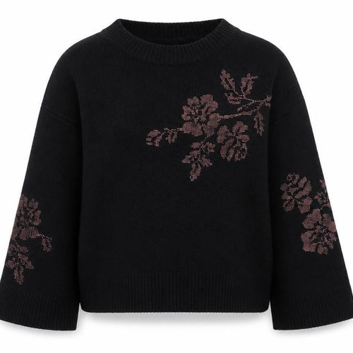 Next Women’s Black Floral Knit Pullover Jumper UK 10 Long Sleeve