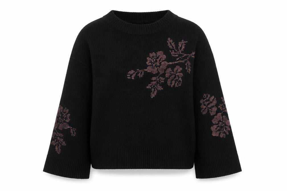 Next Women’s Black Floral Knit Pullover Jumper UK 10 Long Sleeve