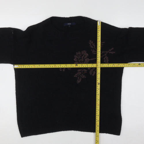 Next Women’s Black Floral Knit Pullover Jumper UK 10 Long Sleeve