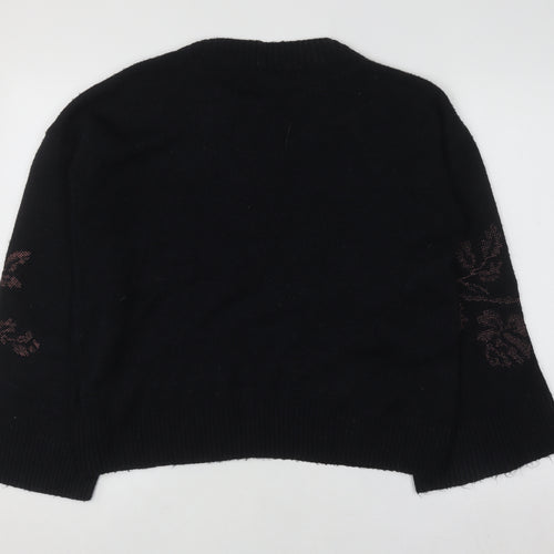 Next Women’s Black Floral Knit Pullover Jumper UK 10 Long Sleeve