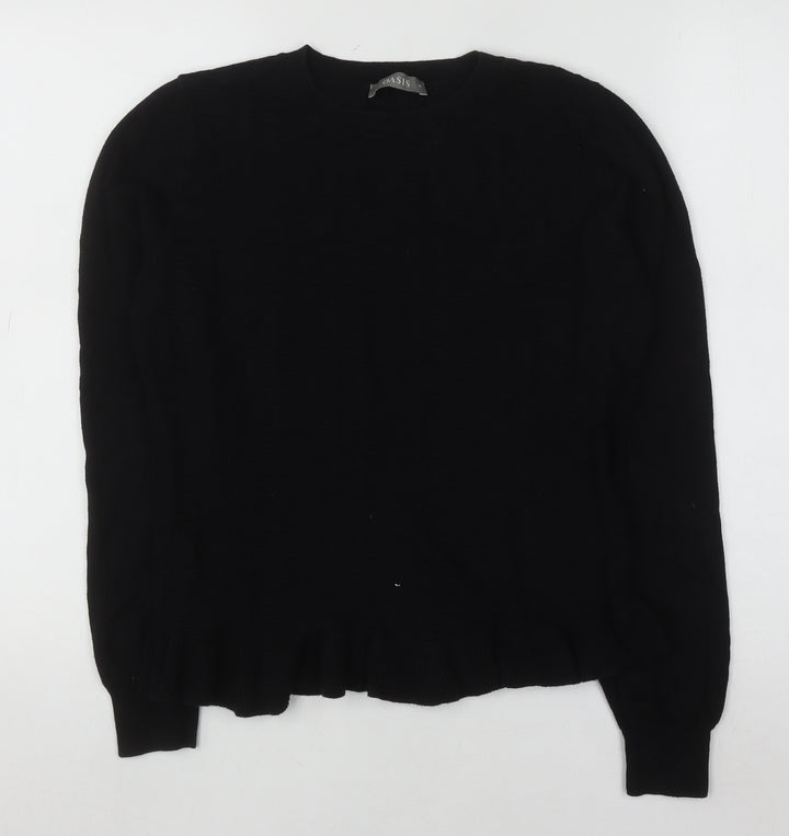 Oasis Womens Black Cotton Blend Crew Neck Long Sleeve Jumper Size M