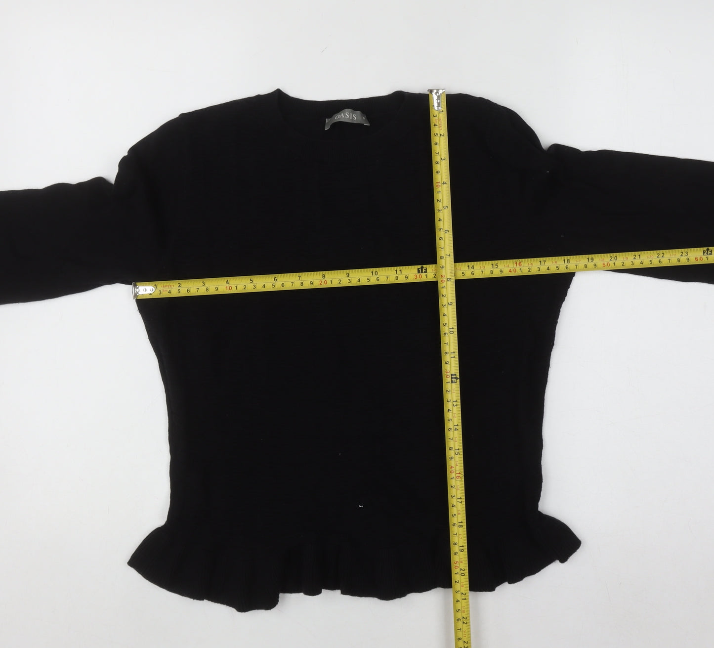 Oasis Womens Black Cotton Blend Crew Neck Long Sleeve Jumper Size M