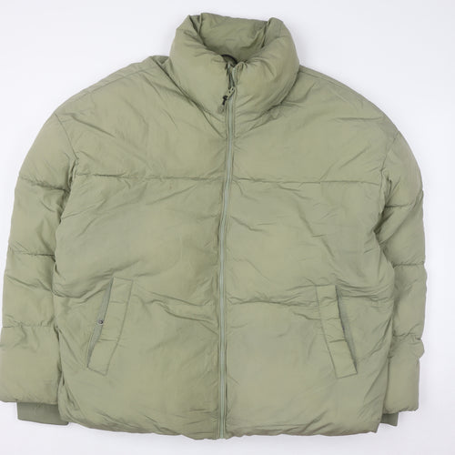 Bershka Women's Green Puffer Jacket L Winter Collection
