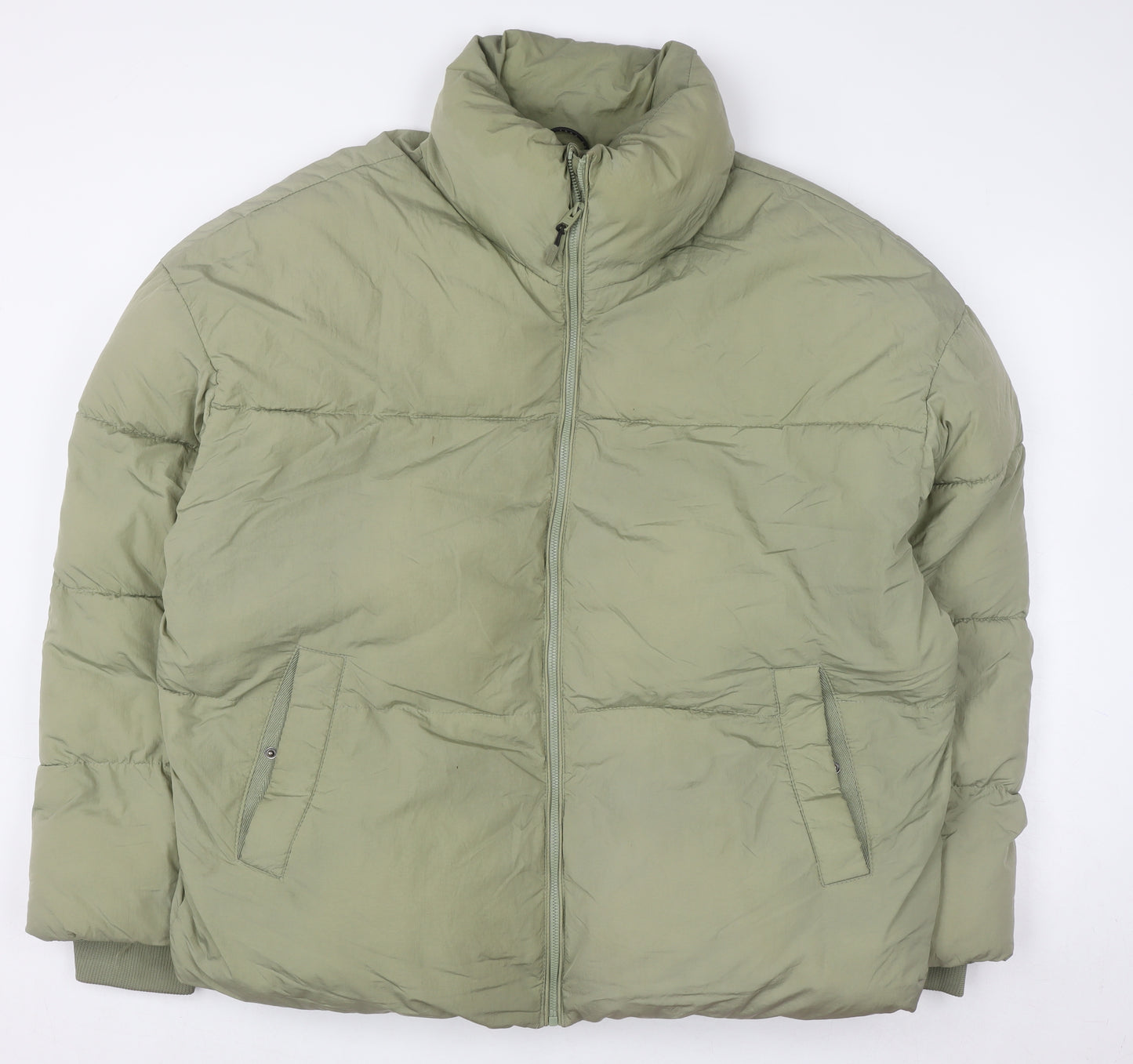 Bershka Women's Green Puffer Jacket L Winter Collection