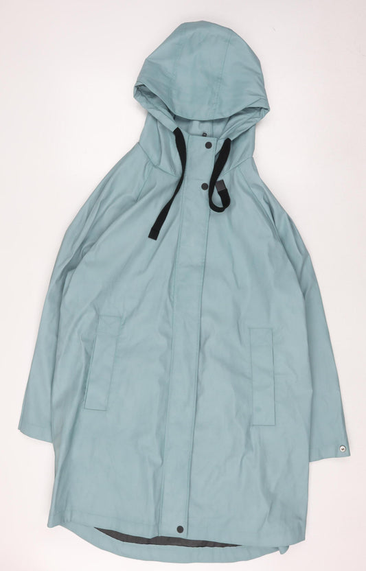 Next Women Blue Hooded Long Rain Coat Size 14 Shower Resistant