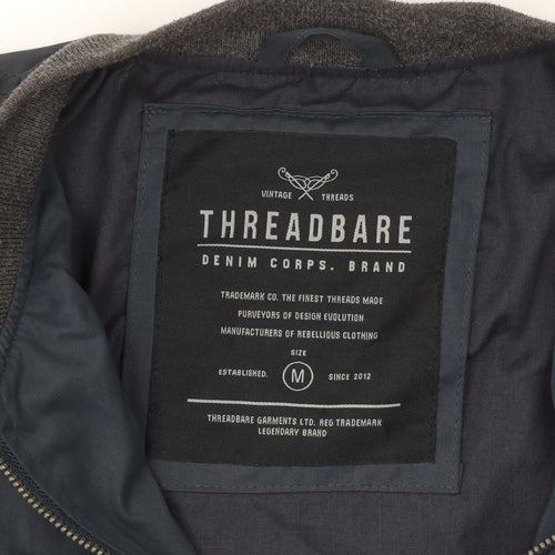 Threadbare Men's Navy Bomber Jacket Size M Polyester Cotton Lined