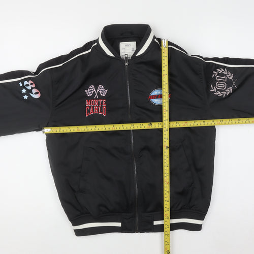 Marks and Spencer Boys Black Bomber Jacket 10-11 Years Racing Embroidered
