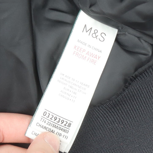 Marks and Spencer Boys Black Bomber Jacket 10-11 Years Racing Embroidered