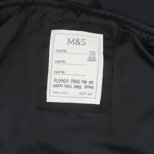 Marks and Spencer Boys Black Bomber Jacket 10-11 Years Racing Embroidered