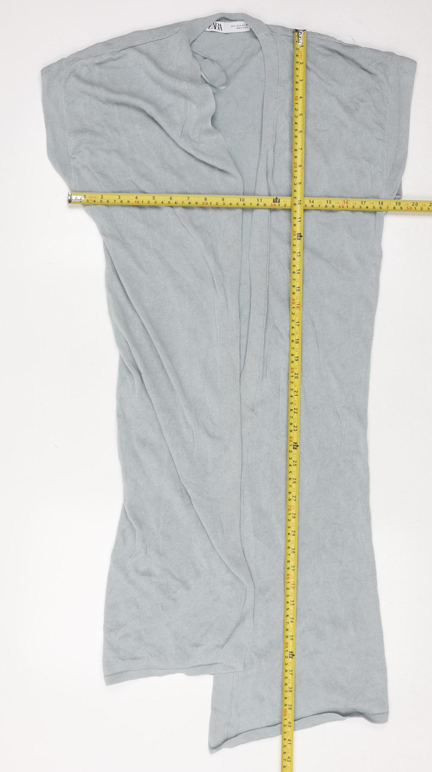 Zara Women Grey Open Knit Short Sleeve Cardigan Size 8