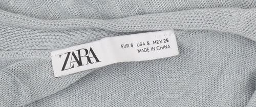 Zara Women Grey Open Knit Short Sleeve Cardigan Size 8