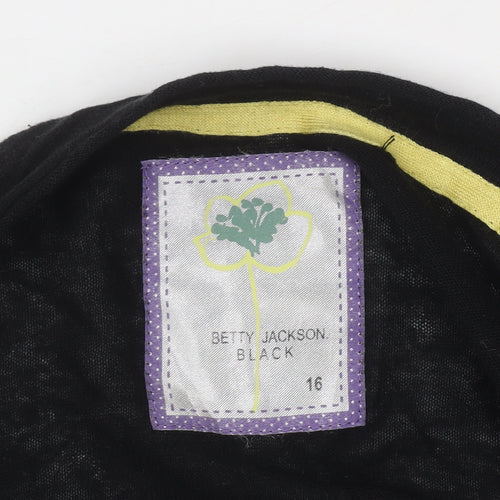 Betty Jackson Black Women Black Linen Blend Short Sleeve Shrug Size 16