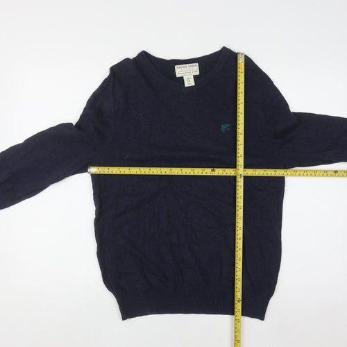 Racing Green Men's Blue Cotton V-Neck Jumper Size M Classic Knitwear