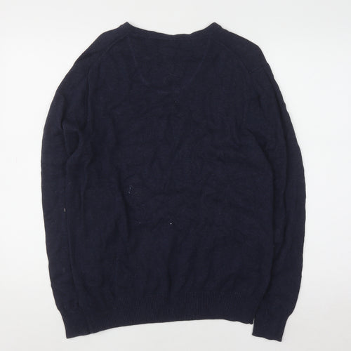 Racing Green Men's Blue Cotton V-Neck Jumper Size M Classic Knitwear