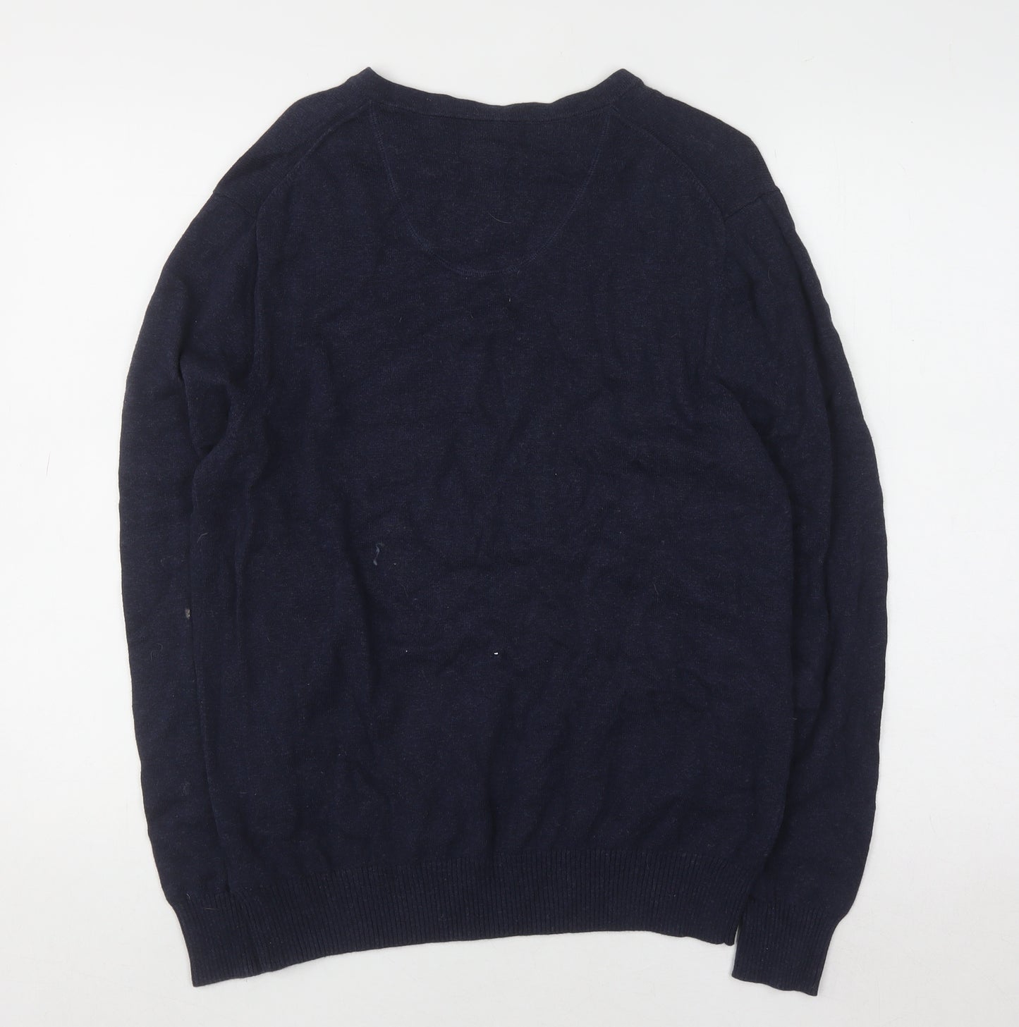 Racing Green Men's Blue Cotton V-Neck Jumper Size M Classic Knitwear