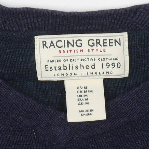 Racing Green Men's Blue Cotton V-Neck Jumper Size M Classic Knitwear