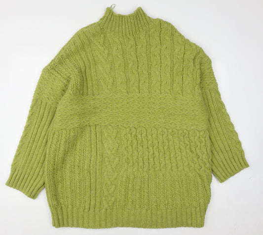 River Island Women Green L Chunky Knit Mock Neck Jumper