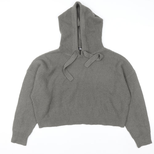 Missguided Women’s Grey Knitted Hoodie UK 6/8 Acrylic Pullover