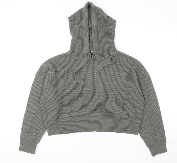 Missguided Women’s Grey Knitted Hoodie UK 6/8 Acrylic Pullover