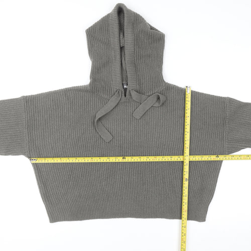 Missguided Women’s Grey Knitted Hoodie UK 6/8 Acrylic Pullover
