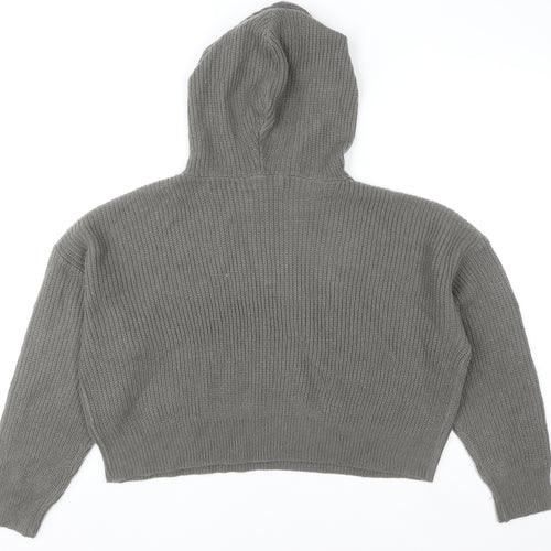 Missguided Women’s Grey Knitted Hoodie UK 6/8 Acrylic Pullover