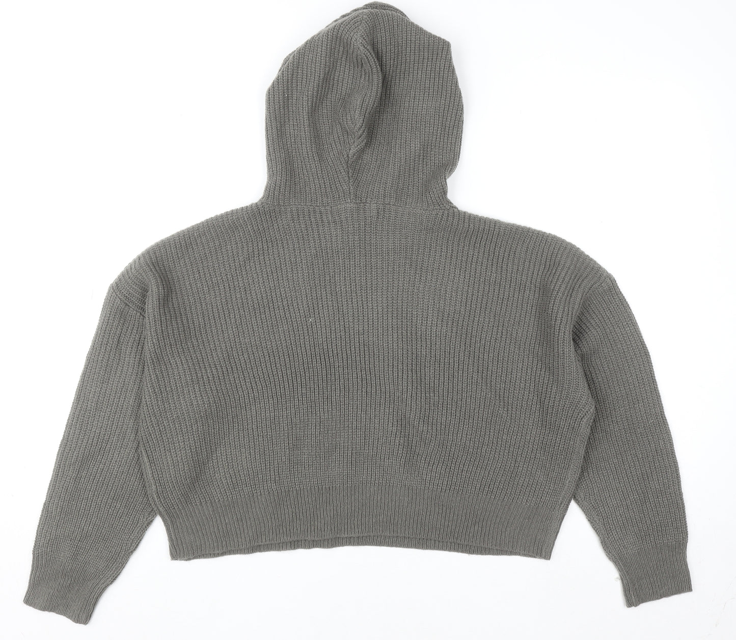 Missguided Women’s Grey Knitted Hoodie UK 6/8 Acrylic Pullover