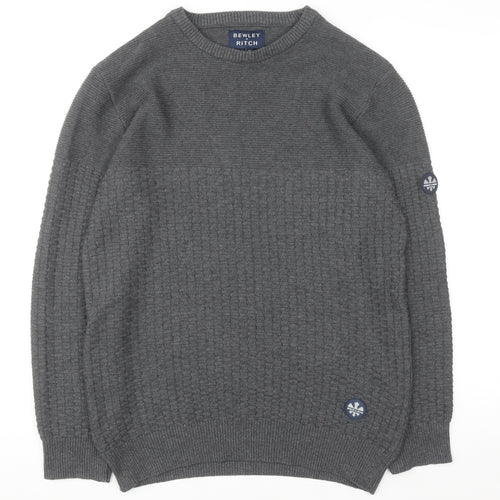 Bewley & Ritch Men's Grey Waffle Knit Cotton Blend Jumper M