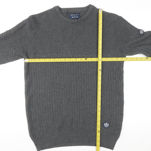 Bewley & Ritch Men's Grey Waffle Knit Cotton Blend Jumper M