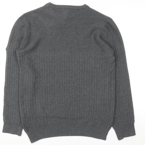 Bewley & Ritch Men's Grey Waffle Knit Cotton Blend Jumper M