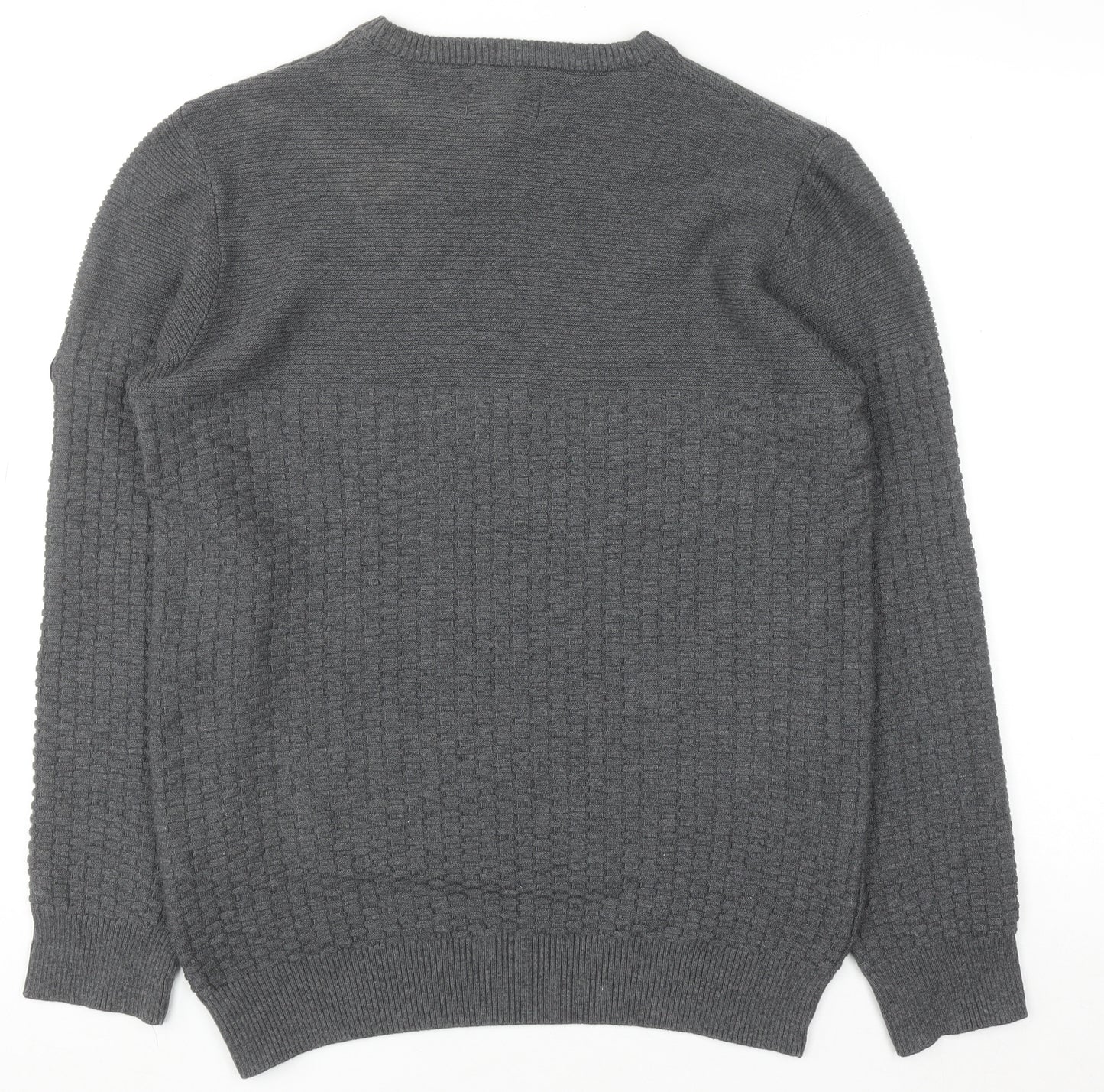 Bewley & Ritch Men's Grey Waffle Knit Cotton Blend Jumper M