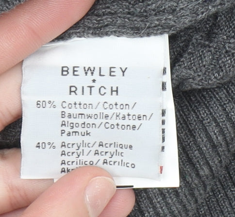 Bewley & Ritch Men's Grey Waffle Knit Cotton Blend Jumper M