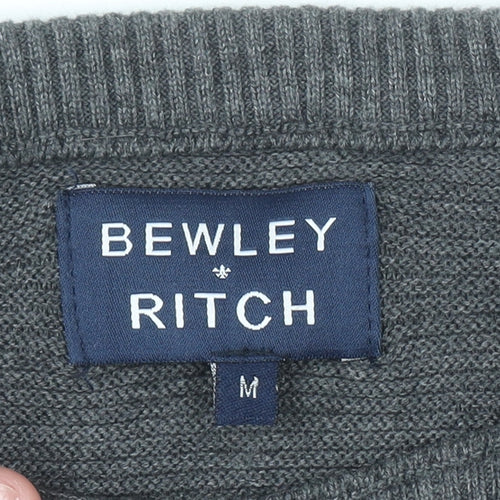 Bewley & Ritch Men's Grey Waffle Knit Cotton Blend Jumper M