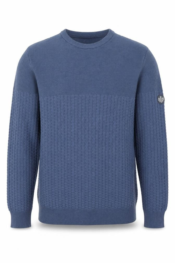 Front view of Bewley & Ritch Men’s Blue Medium Crew Neck Waffle Knit Cotton Jumper