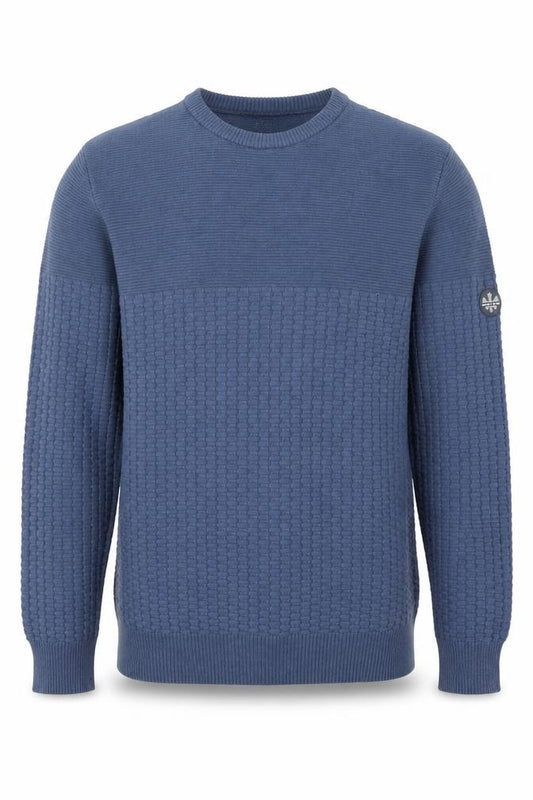 Front view of Bewley & Ritch Men’s Blue Medium Crew Neck Waffle Knit Cotton Jumper
