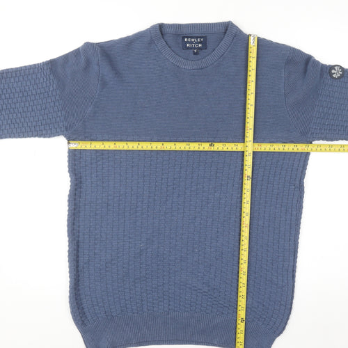 Bewley & Ritch Men’s Blue Medium Crew Neck Waffle Knit Cotton Jumper